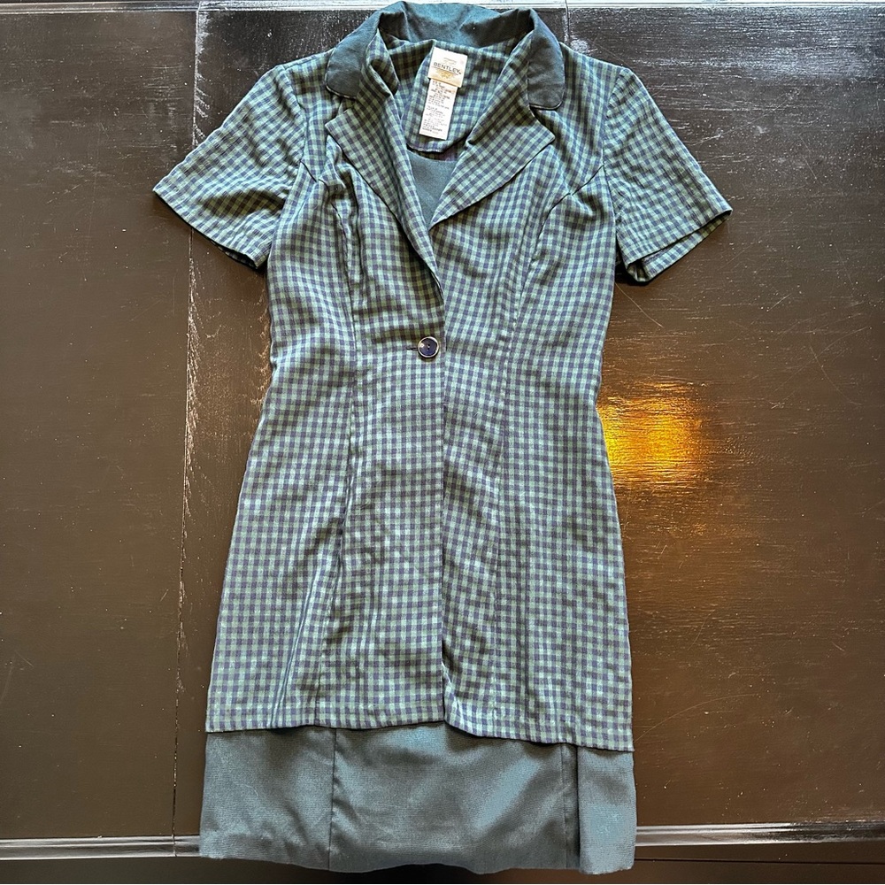 Vintage Bentley Small 50s 60s Housewife Dress Green and Black Checkered Collared